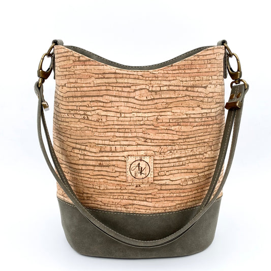 Bella Bucket Bag - Striped Cork & Morning Dove